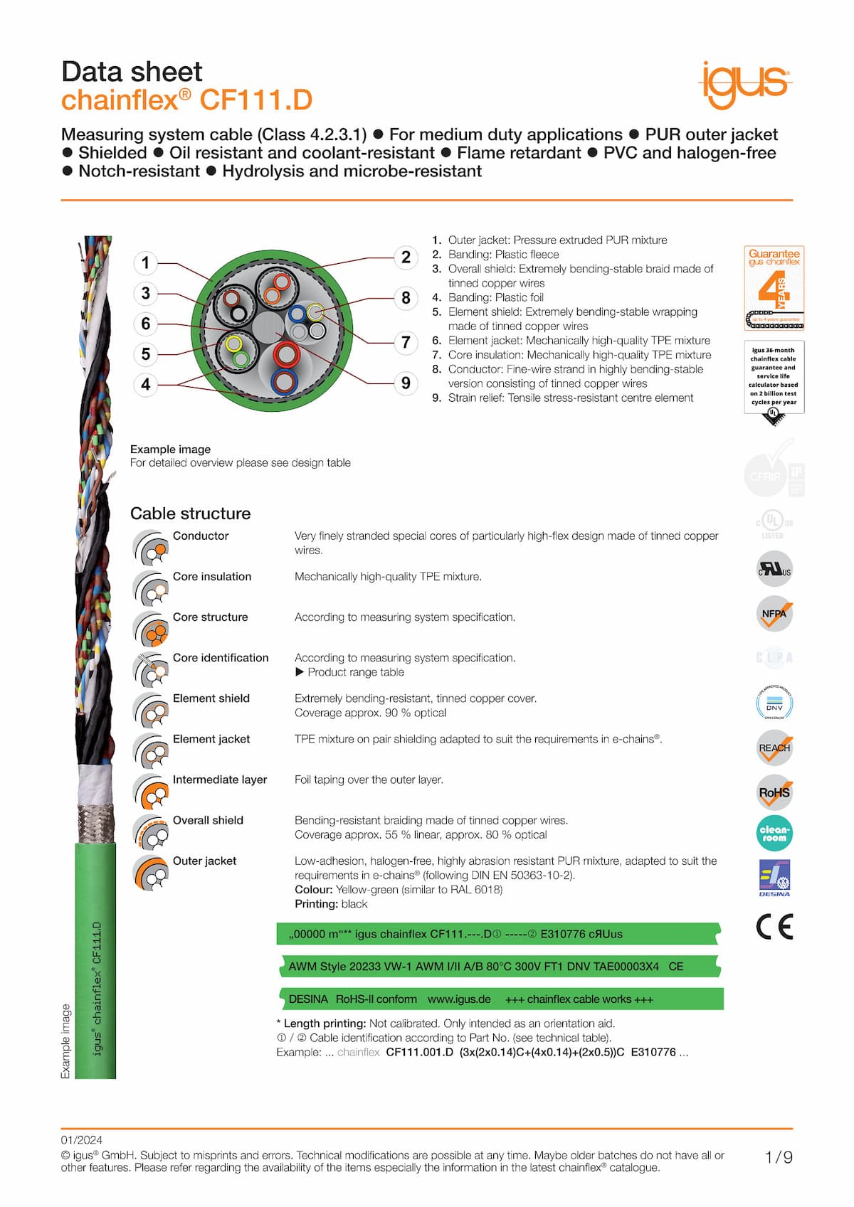 Technical data sheet chainflex® measuring system cable CF111.D